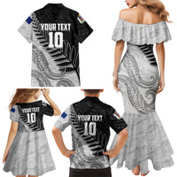 Personalized New Zealand Football Family Matching Mermaid Dress and Hawaiian Shirt Kiwi Mascot with Silver Fern - Maori Tribal Tattoo Art TS04 - Polynesian Pride