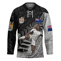 Personalized New Zealand Football Hockey Jersey Kiwi Mascot with Silver Fern - Maori Tribal Tattoo Art TS04 Unisex Black White - Polynesian Pride