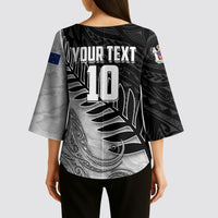Personalized New Zealand Football Kimono Sleeve Blouse Kiwi Mascot with Silver Fern - Maori Tribal Tattoo Art TS04 - Polynesian Pride