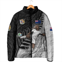 Personalized New Zealand Football Padded Jacket Kiwi Mascot with Silver Fern - Maori Tribal Tattoo Art TS04 - Polynesian Pride