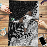 Personalized New Zealand Football Puzzle Kiwi Mascot with Silver Fern - Maori Tribal Tattoo Art TS04 Black White - Polynesian Pride