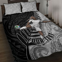 Personalized New Zealand Football Quilt Bed Set Kiwi Mascot with Silver Fern - Maori Tribal Tattoo Art TS04 Black White - Polynesian Pride