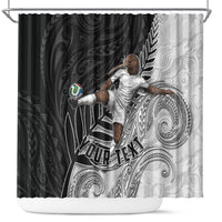 Personalized New Zealand Football Shower Curtain Kiwi Mascot with Silver Fern - Maori Tribal Tattoo Art TS04 Black White - Polynesian Pride