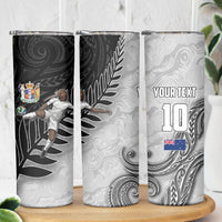 Personalized New Zealand Football Skinny Tumbler Kiwi Mascot with Silver Fern - Maori Tribal Tattoo Art TS04 - Polynesian Pride