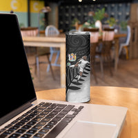 Personalized New Zealand Football Skinny Tumbler Kiwi Mascot with Silver Fern - Maori Tribal Tattoo Art TS04 - Polynesian Pride
