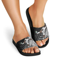Personalized New Zealand Football Slide Sandals Kiwi Mascot with Silver Fern - Maori Tribal Tattoo Art TS04 - Polynesian Pride