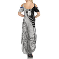 Personalized New Zealand Football Summer Maxi Dress Kiwi Mascot with Silver Fern - Maori Tribal Tattoo Art TS04 - Polynesian Pride