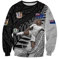 Personalized New Zealand Football Sweatshirt Kiwi Mascot with Silver Fern - Maori Tribal Tattoo Art TS04 Unisex Black White - Polynesian Pride