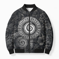 Hawaiian Piko Bomber Puffer Jacket Cultural Anchor Connect Your Roots Ocean Waves TS04 Unisex Black Grey - Polynesian Pride