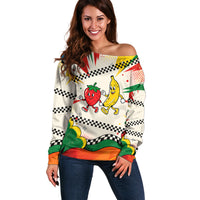 Support Your Fruity Friends Love Wins Gay Pride Off Shoulder Sweater LGBTQ Retro 30s Cartoon Checkered TS04 Women White Yellow - Polynesian Pride