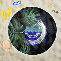 Federated States Of Micronesia Beach Blanket FSM Tropical Monstera Leaf Dark Tribal Pattern TS04 One Size 150cm Black Green - Polynesian Pride