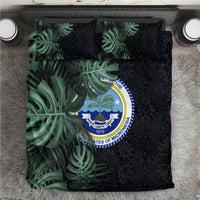 Federated States Of Micronesia Bedding Set FSM Tropical Monstera Leaf Dark Tribal Pattern TS04 Black Green - Polynesian Pride