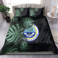 Federated States Of Micronesia Bedding Set FSM Tropical Monstera Leaf Dark Tribal Pattern TS04 - Polynesian Pride