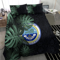 Federated States Of Micronesia Bedding Set FSM Tropical Monstera Leaf Dark Tribal Pattern TS04 - Polynesian Pride
