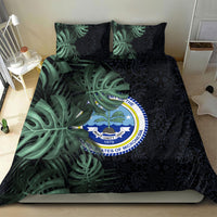 Federated States Of Micronesia Bedding Set FSM Tropical Monstera Leaf Dark Tribal Pattern TS04 - Polynesian Pride