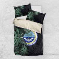 Federated States Of Micronesia Bedding Set FSM Tropical Monstera Leaf Dark Tribal Pattern TS04 US Twin 172cm x 218cm Black Green - Polynesian Pride