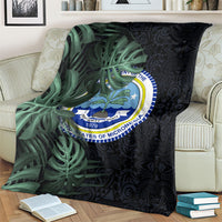 Federated States Of Micronesia Blanket FSM Tropical Monstera Leaf Dark Tribal Pattern TS04 - Polynesian Pride