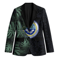 Federated States Of Micronesia Blazer FSM Tropical Monstera Leaf Dark Tribal Pattern TS04 Unisex Black Green - Polynesian Pride