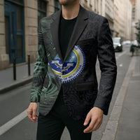 Federated States Of Micronesia Blazer FSM Tropical Monstera Leaf Dark Tribal Pattern TS04 - Polynesian Pride