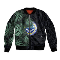 Federated States Of Micronesia Bomber Jacket FSM Tropical Monstera Leaf Dark Tribal Pattern TS04 Unisex Black Green - Polynesian Pride
