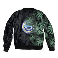 Federated States Of Micronesia Bomber Jacket FSM Tropical Monstera Leaf Dark Tribal Pattern TS04 - Polynesian Pride