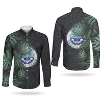 Federated States Of Micronesia Couples Matching Short Sleeve Bodycon Dress and Long Sleeve Button Shirt FSM Tropical Monstera Leaf Dark Tribal Pattern TS04 - Polynesian Pride