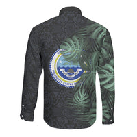 Federated States Of Micronesia Long Sleeve Button Shirt FSM Tropical Monstera Leaf Dark Tribal Pattern TS04 - Polynesian Pride