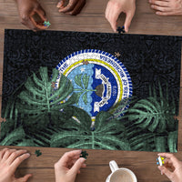 Federated States Of Micronesia Puzzle FSM Tropical Monstera Leaf Dark Tribal Pattern TS04 - Polynesian Pride