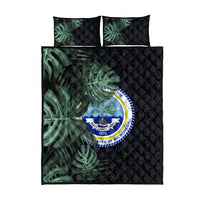 Federated States Of Micronesia Quilt Bed Set FSM Tropical Monstera Leaf Dark Tribal Pattern TS04 - Polynesian Pride