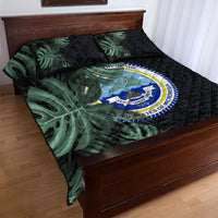Federated States Of Micronesia Quilt Bed Set FSM Tropical Monstera Leaf Dark Tribal Pattern TS04 - Polynesian Pride