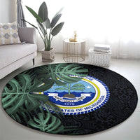 Federated States Of Micronesia Round Carpet FSM Tropical Monstera Leaf Dark Tribal Pattern TS04 - Polynesian Pride