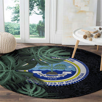 Federated States Of Micronesia Round Carpet FSM Tropical Monstera Leaf Dark Tribal Pattern TS04 - Polynesian Pride