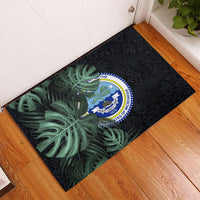Federated States Of Micronesia Rubber Doormat FSM Tropical Monstera Leaf Dark Tribal Pattern TS04 - Polynesian Pride