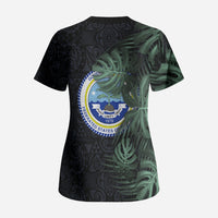 Federated States Of Micronesia Scrub Top FSM Tropical Monstera Leaf Dark Tribal Pattern TS04 - Polynesian Pride