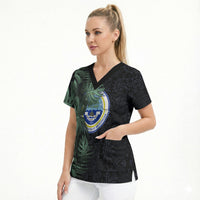 Federated States Of Micronesia Scrub Top FSM Tropical Monstera Leaf Dark Tribal Pattern TS04 - Polynesian Pride
