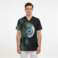 Federated States Of Micronesia Scrub Top FSM Tropical Monstera Leaf Dark Tribal Pattern TS04 - Polynesian Pride