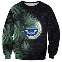 Federated States Of Micronesia Sweatshirt FSM Tropical Monstera Leaf Dark Tribal Pattern TS04 Unisex Black Green - Polynesian Pride