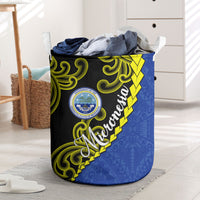 Federated States Of Micronesia FSM Laundry Basket Pacific Islander Tribal Swirl Geometric Pattern TS04 Black Blue - Polynesian Pride