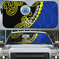Federated States Of Micronesia FSM Auto Sun Shade Pacific Islander Tribal Swirl Geometric Pattern TS04 Black Blue - Polynesian Pride