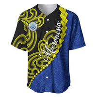 Federated States Of Micronesia FSM Baseball Jersey Pacific Islander Tribal Swirl Geometric Pattern TS04 Black Blue - Polynesian Pride