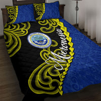 Federated States Of Micronesia FSM Quilt Bed Set Pacific Islander Tribal Swirl Geometric Pattern TS04 Black Blue - Polynesian Pride