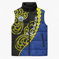 Federated States Of Micronesia FSM Sleeveless Puffer Jacket Pacific Islander Tribal Swirl Geometric Pattern TS04 Unisex Black Blue - Polynesian Pride