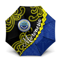 Federated States Of Micronesia FSM Umbrella Pacific Islander Tribal Swirl Geometric Pattern TS04 One Size Folded 11.42 inch Opened Diameter 37.4 inch Black Blue - Polynesian Pride