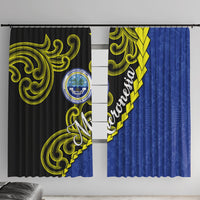 Federated States Of Micronesia FSM Window Curtain Pacific Islander Tribal Swirl Geometric Pattern TS04 With Hooks Black Blue - Polynesian Pride