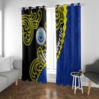 Federated States Of Micronesia FSM Window Curtain Pacific Islander Tribal Swirl Geometric Pattern TS04 With Grommets Black Blue - Polynesian Pride