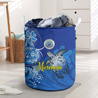 Micronesia Sea Turtle Laundry Basket Federated States Of Micronesia Tribal Floral Pattern TS04 Blue White - Polynesian Pride
