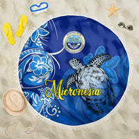 Micronesia Sea Turtle Beach Blanket Federated States Of Micronesia Tribal Floral Pattern TS04 One Size 150cm Blue White - Polynesian Pride