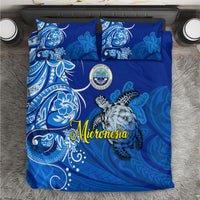 Micronesia Sea Turtle Bedding Set Federated States Of Micronesia Tribal Floral Pattern TS04 Blue White - Polynesian Pride