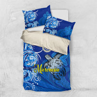 Micronesia Sea Turtle Bedding Set Federated States Of Micronesia Tribal Floral Pattern TS04 US Twin 172cm x 218cm Blue White - Polynesian Pride