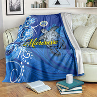 Micronesia Sea Turtle Blanket Federated States Of Micronesia Tribal Floral Pattern TS04 Blue White - Polynesian Pride